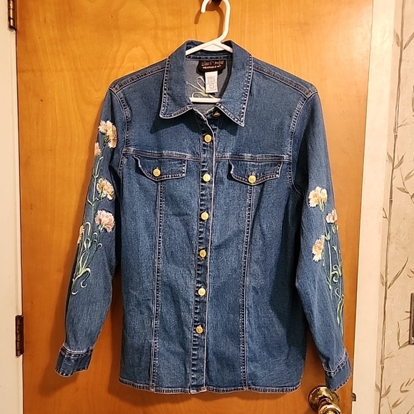 BOB MACKIE Wearable Art Vintage Embroidered Women's Designer Denim Shirt Small - Picture 10 of 12